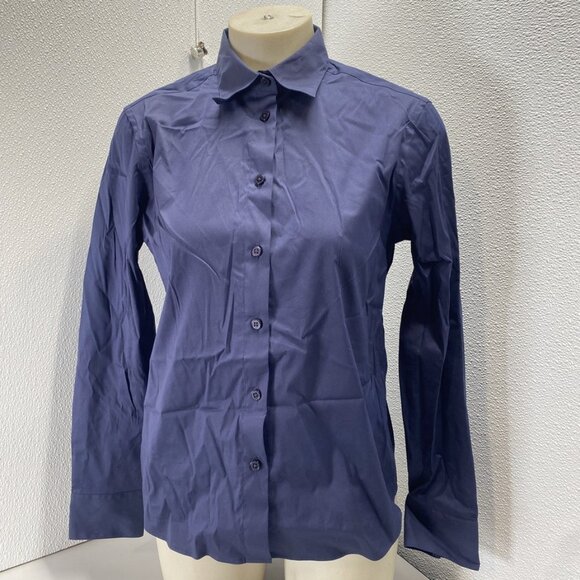 NEW PATRICK ASSARAF Womens Cotton Stretch Solid Button Shirt Size S Navy - Picture 1 of 1
